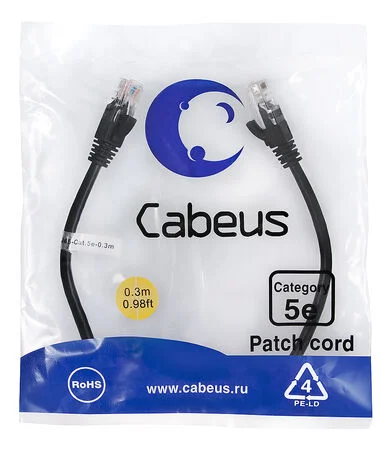 Патч-корд Cabeus PC-UTP-RJ45-Cat.5e-0.3m-BK-LSZH (9535c)