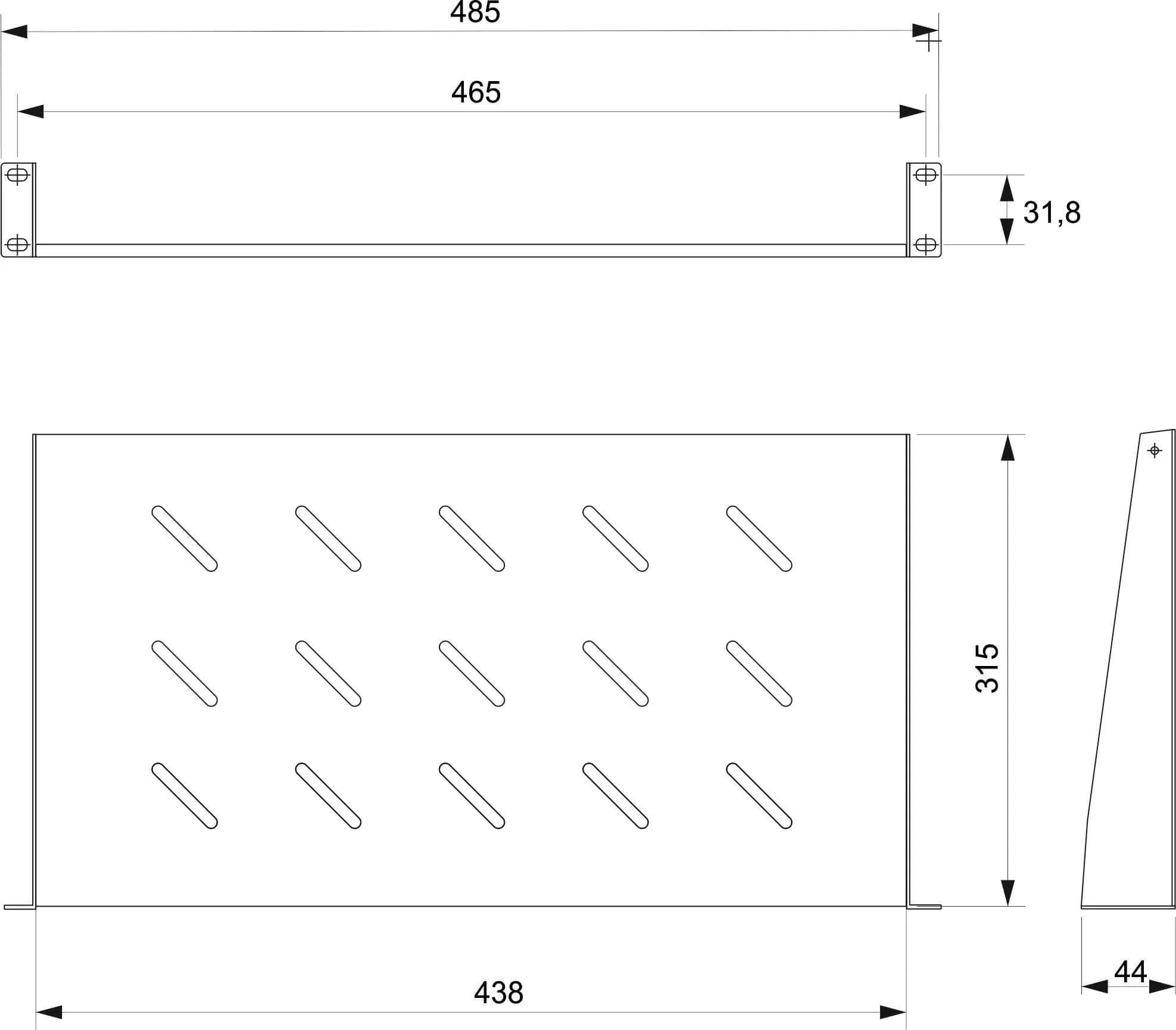 Cabeus SH-J017-1U-315-BK (8626c) Черная перфорированная полка, 1U