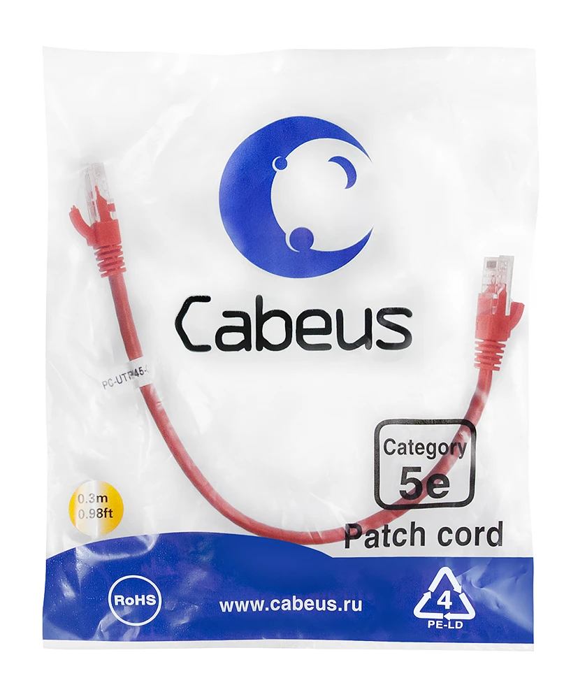 Патч-корд Cabeus PC-UTP-RJ45-Cat.5e-0.3m-RD-LSZH (9511c)