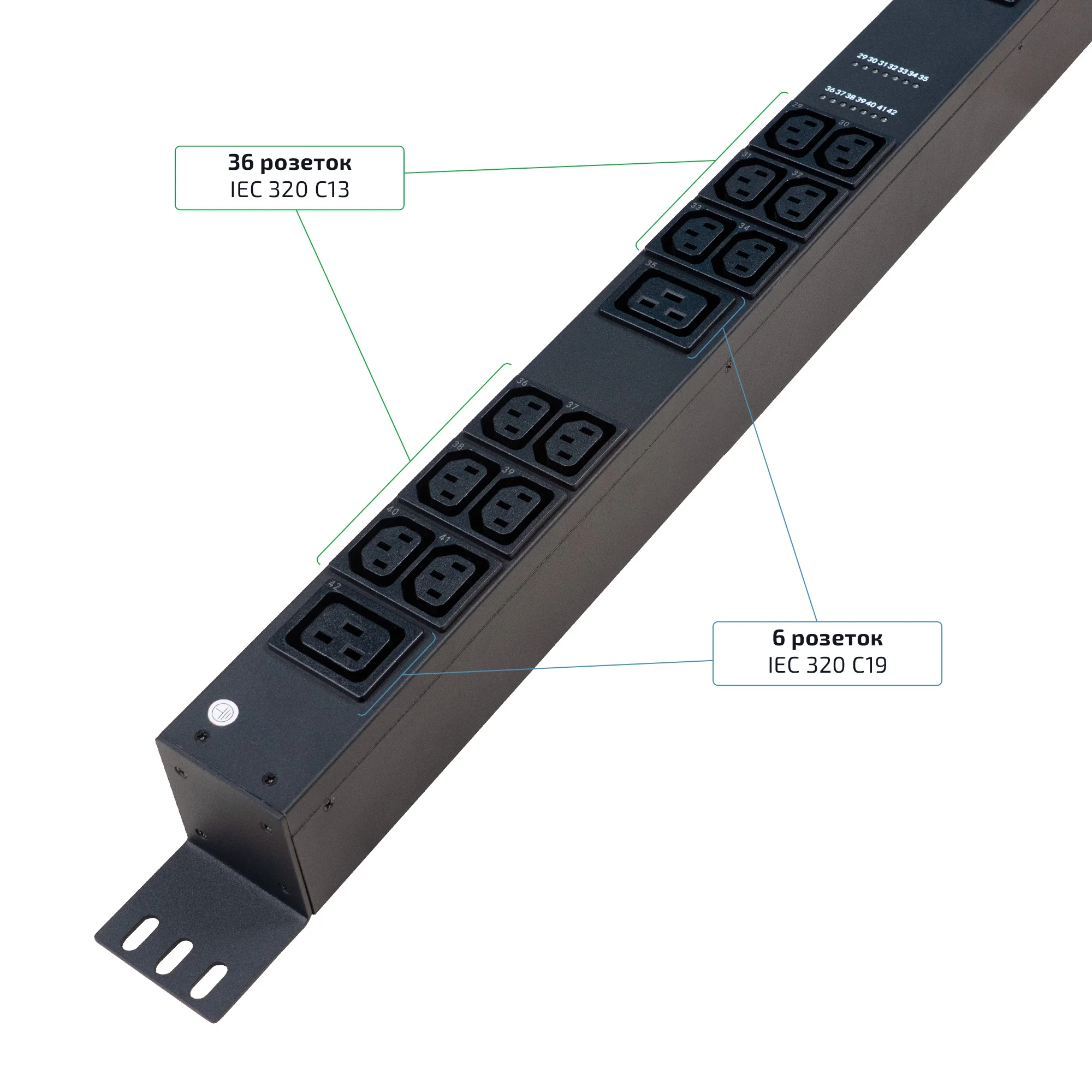 Cabeus SMART-PDU-16-1P-36C13-6C19-I309-CM (12600c) Вертикальный блок розеток 19" , до 16А