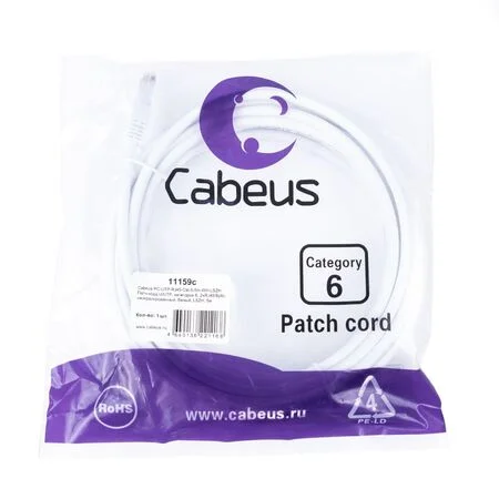 Патч-корд Cabeus PC-UTP-RJ45-Cat.6-5m-WH-LSZH (11159c)