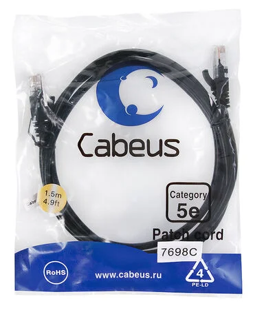 Патч-корд Cabeus PC-UTP-RJ45-Cat.5e-1.5m-BK (7698c)
