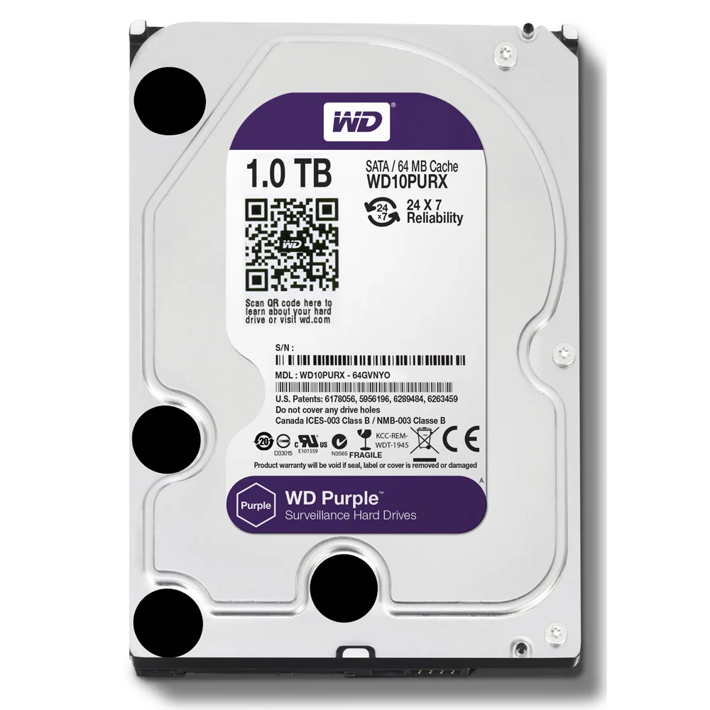 Жесткий диск HDD Western Digital WD10PURZ, 1 ТБ, 64 МБ, 5400 об/мин
