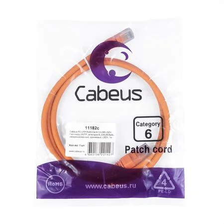 Патч-корд Cabeus PC-UTP-RJ45-Cat.6-1m-OR-LSZH (11182c)