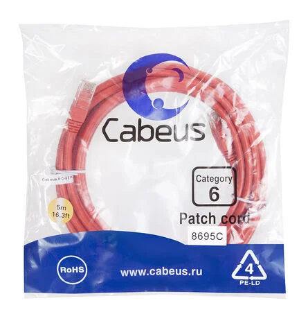 Патч-корд Cabeus PC-UTP-RJ45-Cat.6-5m-RD (8695c)