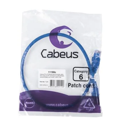 Патч-корд Cabeus PC-UTP-RJ45-Cat.6-0.5m-BL-LSZH (11188c)