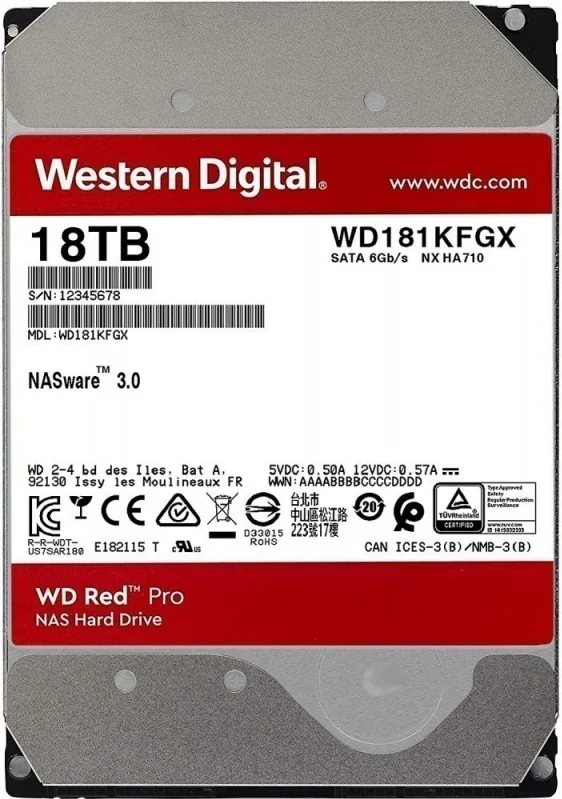 Жесткий диск HDD Western Digital WD181KFGX, 18 ТБ, 512 МБ, 7200 об/мин