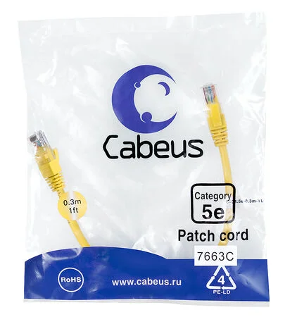 Патч-корд Cabeus PC-UTP-RJ45-Cat.5e-0.3m-YL-LSZH (9495c)