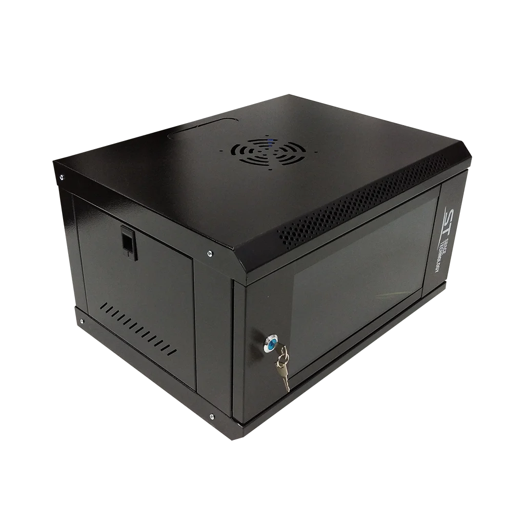 Space Technology ST-NC6U01 (ЧЕРНЫЙ) С ПОЛКОЙ, (версия 2) Настенный 6U телекоммуникационный шкаф 19"