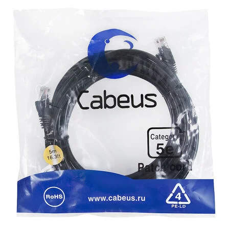Патч-корд Cabeus PC-UTP-RJ45-Cat.5e-5m-BK-LSZH (9541c)
