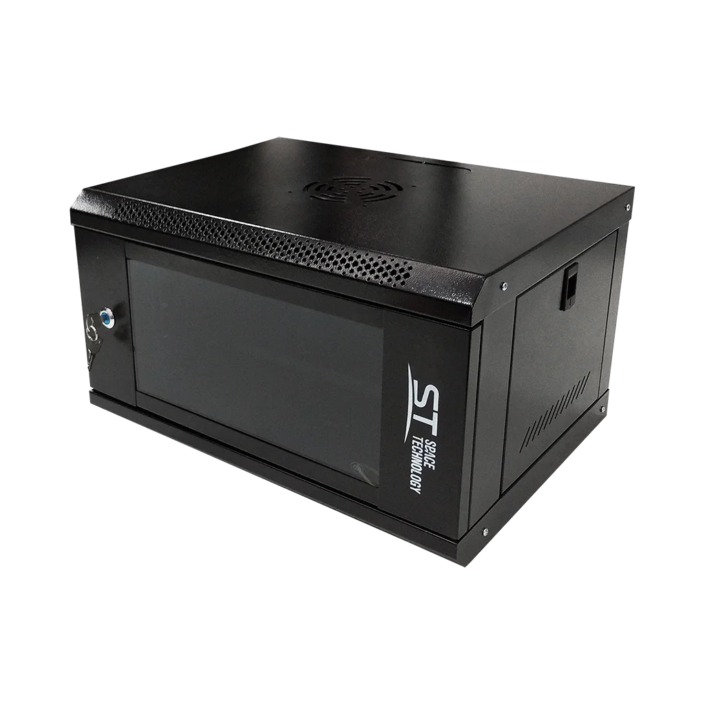 Space Technology ST-NC6U01 (ЧЕРНЫЙ) С ПОЛКОЙ, (версия 2) Настенный 6U телекоммуникационный шкаф 19"