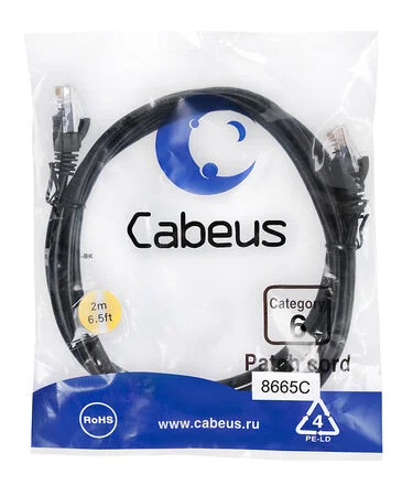 Патч-корд Cabeus PC-UTP-RJ45-Cat.6-2m-BK (8665c)