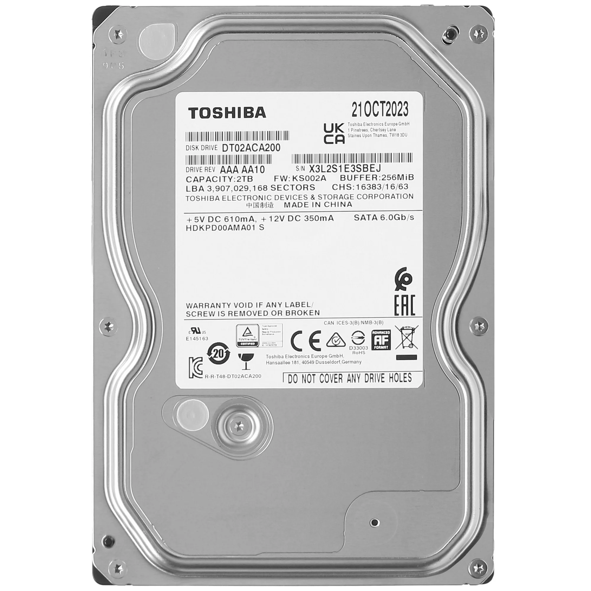 Жесткий диск HDD Toshiba DT02ACA200, 2 ТБ, 256 МБ, 7200 об/мин
