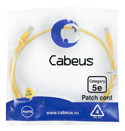 Патч-корд Cabeus PC-UTP-RJ45-Cat.5e-1m-YL-LSZH (9497c)