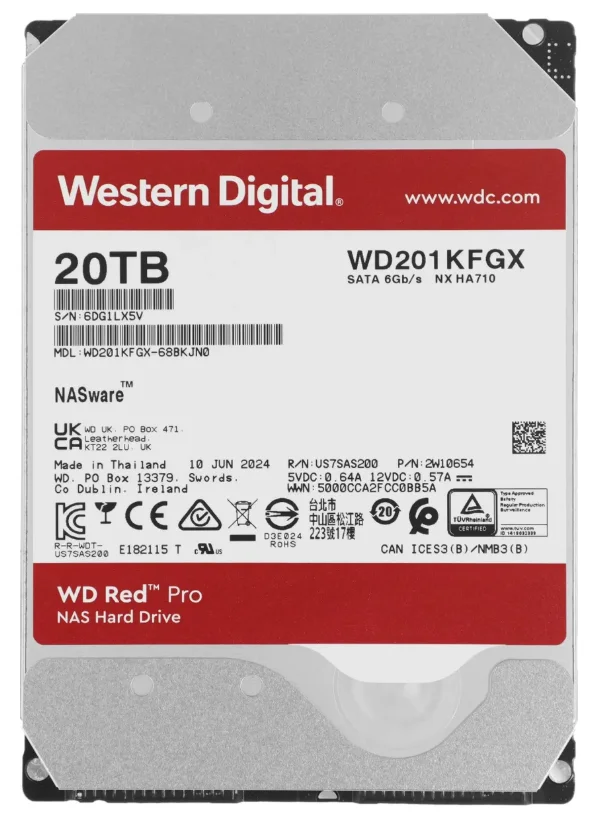 Жесткий диск HDD Western Digital WD201KFGX, 20 ТБ, 512 МБ, 7200 об/мин