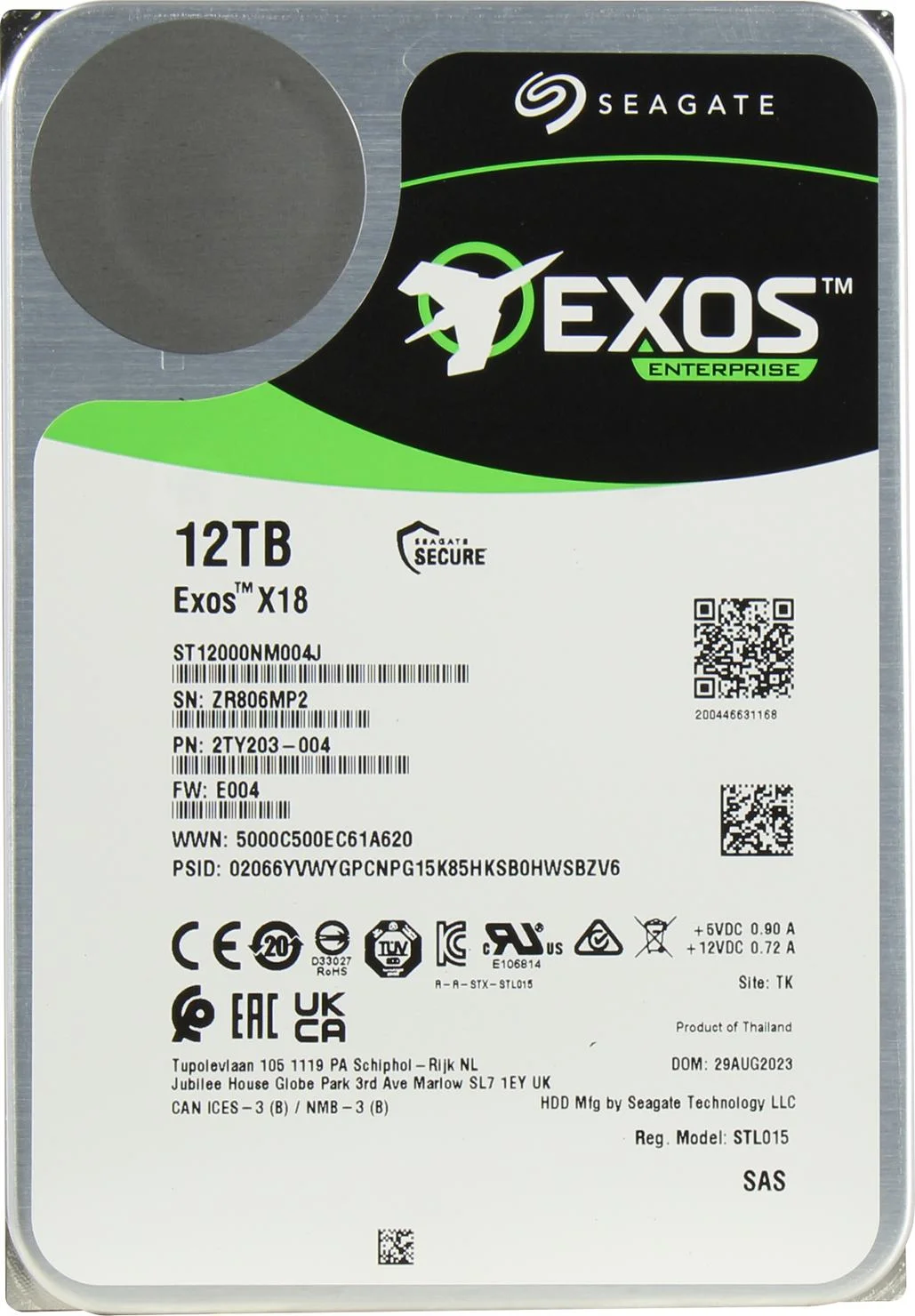 Жесткий диск HDD SEAGATE ST12000NM004J, 12 ТБ, 256 МБ, 7200 об/мин