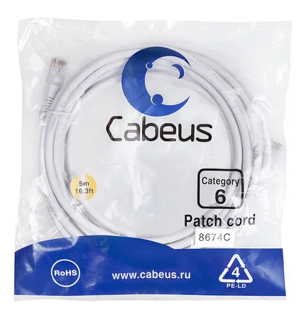 Патч-корд Cabeus PC-UTP-RJ45-Cat.6-5m-WH (8674c)