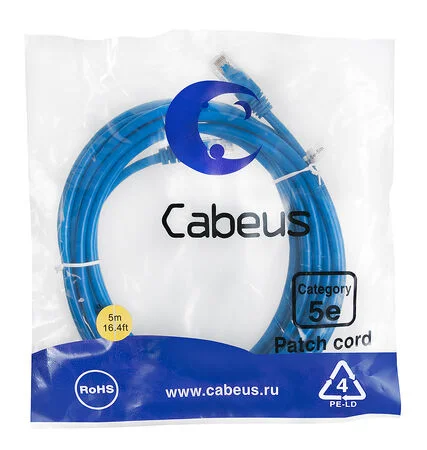 Патч-корд Cabeus PC-UTP-RJ45-Cat.5e-5m-BL-LSZH (9533c)