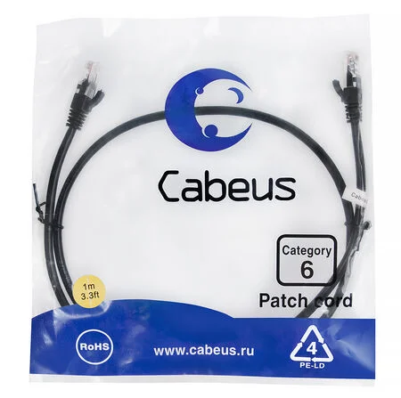 Патч-корд Cabeus PC-UTP-RJ45-Cat.6-1m-BK (8663c)