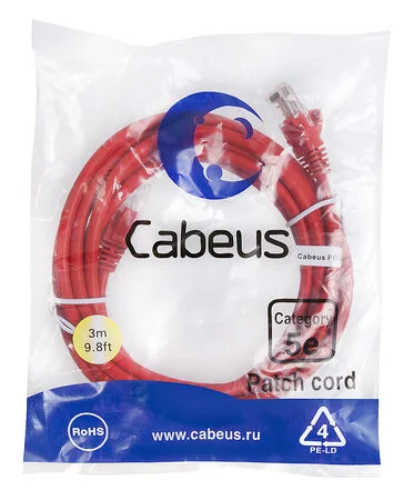 Патч-корд Cabeus PC-UTP-RJ45-Cat.5e-3m-RD (7684c)