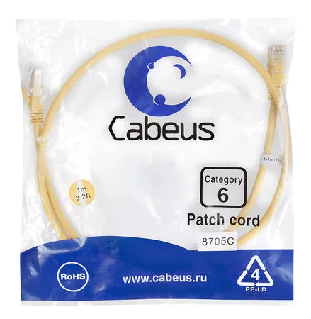 Патч-корд Cabeus PC-UTP-RJ45-Cat.6-1m-YL (8705c)