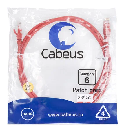 Патч-корд Cabeus PC-UTP-RJ45-Cat.6-1.5m-RD (8692c)