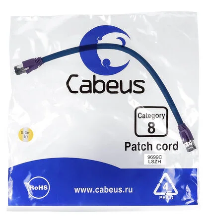 Патч-корд Cabeus PC-SSTP-RJ45-Cat.8-0.3m-LSZH (9699c)