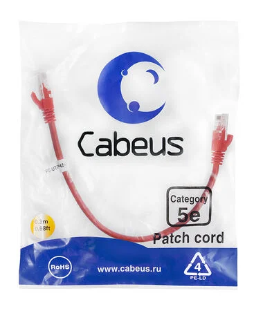 Патч-корд Cabeus PC-UTP-RJ45-Cat.5e-0.3m-RD-LSZH (9511c)