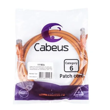 Патч-корд Cabeus PC-UTP-RJ45-Cat.6-1.5m-OR-LSZH (11183c)