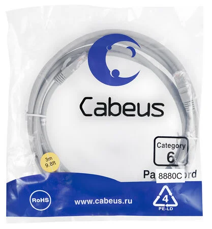 Патч-корд Cabeus PC-UTP-RJ45-Cat.6-3m-LSZH (8880c)