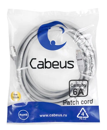 Патч-корд Cabeus PC-SSTP-RJ45-Cat.6a-5m-LSZH (7905c)