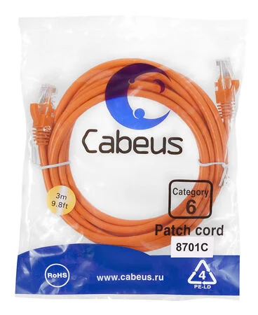 Патч-корд Cabeus PC-UTP-RJ45-Cat.6-3m-OR (8701c)
