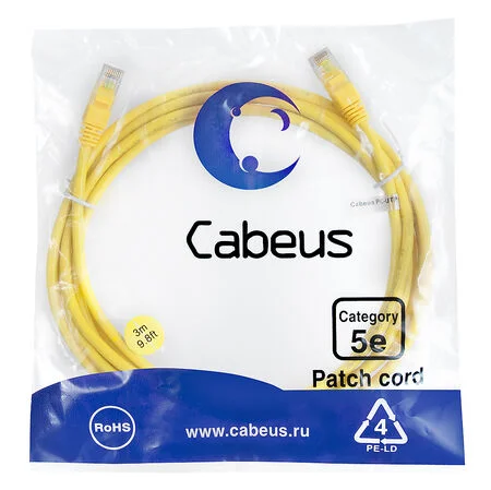 Патч-корд Cabeus PC-UTP-RJ45-Cat.5e-3m-YL-LSZH (9500c)