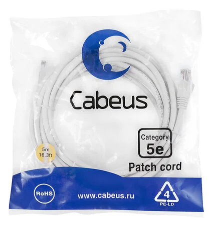 Патч-корд Cabeus PC-UTP-RJ45-Cat.5e-5m-WH (7687c)