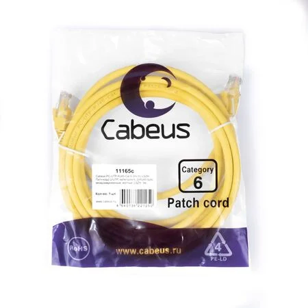 Патч-корд Cabeus PC-UTP-RJ45-Cat.6-3m-YL-LSZH (11165c)