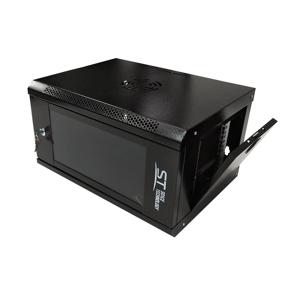 Space Technology ST-NC6U01 (ЧЕРНЫЙ) С ПОЛКОЙ, (версия 2) Настенный 6U телекоммуникационный шкаф 19"