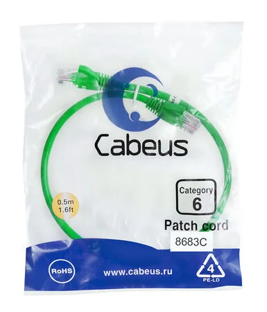 Патч-корд Cabeus PC-UTP-RJ45-Cat.6-0.5m-GN (8683c)