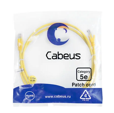 Патч-корд Cabeus PC-UTP-RJ45-Cat.5e-1.5m-YL (7695c)