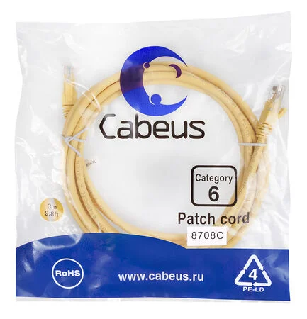 Патч-корд Cabeus PC-UTP-RJ45-Cat.6-3m-YL (8708c)