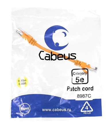 Патч-корд Cabeus PC-UTP-RJ45-Cat.5e-0.15m-OR (8987c)