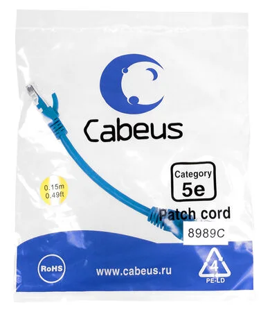 Патч-корд Cabeus PC-UTP-RJ45-Cat.5e-0.15m-BL (8989c)
