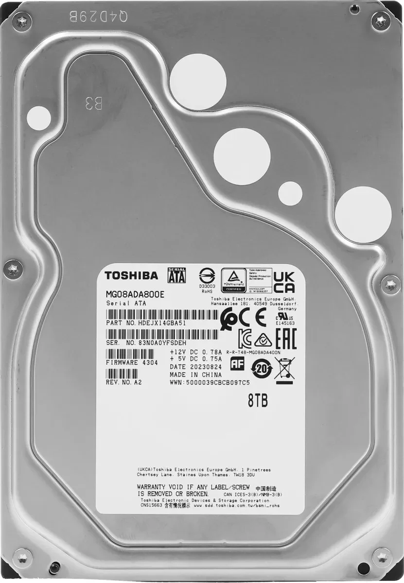 Жесткий диск HDD Toshiba MG08ADA800E, 8 ТБ, 256 МБ, 7200 об/мин