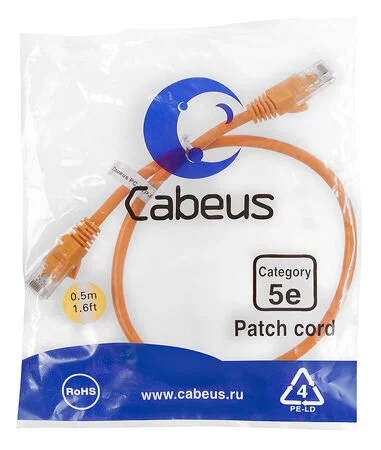 Патч-корд Cabeus PC-UTP-RJ45-Cat.5e-0.5m-OR (7670c)