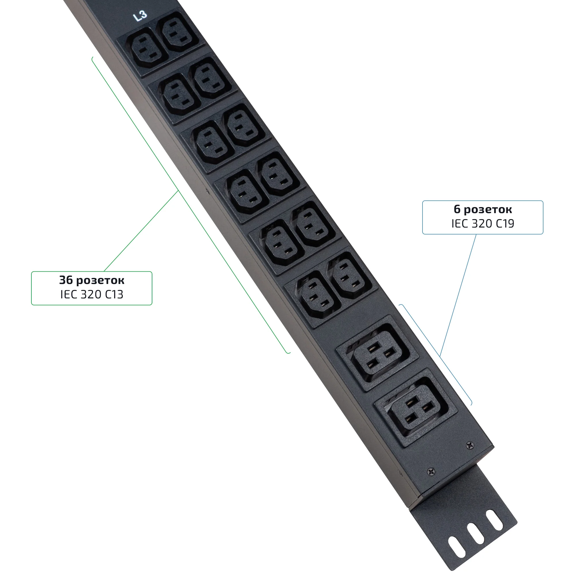 Cabeus SMART-PDU-32-3P-36C13-6C19-I309-M (12598c) Вертикальный блок розеток 19" до 32 А