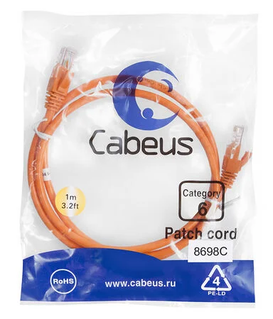 Патч-корд Cabeus PC-UTP-RJ45-Cat.6-1m-OR (8698c)