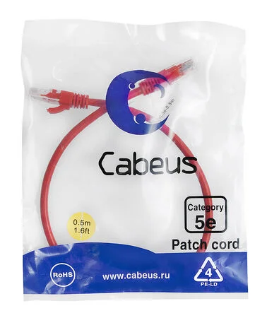 Патч-корд Cabeus PC-UTP-RJ45-Cat.5e-0.5m-RD (7668c)