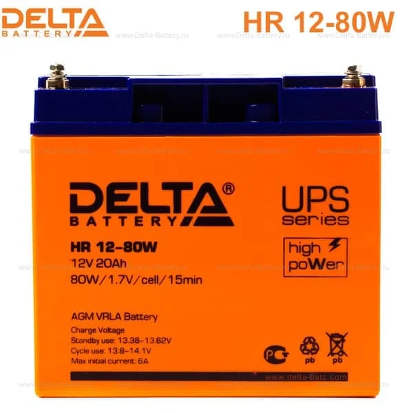 Аккумулятор Delta HR 12-80 W AGM (12 В / 20 Ач)