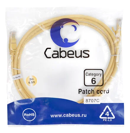 Патч-корд Cabeus PC-UTP-RJ45-Cat.6-2m-YL (8707c)
