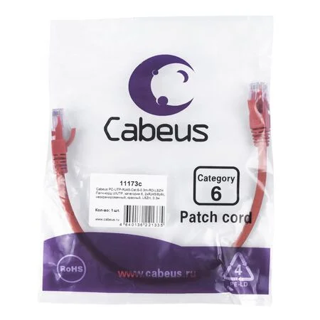 Патч-корд Cabeus PC-UTP-RJ45-Cat.6-0.3m-RD-LSZH (11173c)
