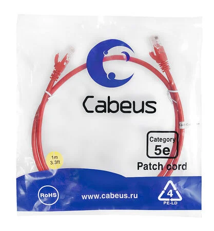 Патч-корд Cabeus PC-UTP-RJ45-Cat.5e-1m-RD-LSZH (9513c)